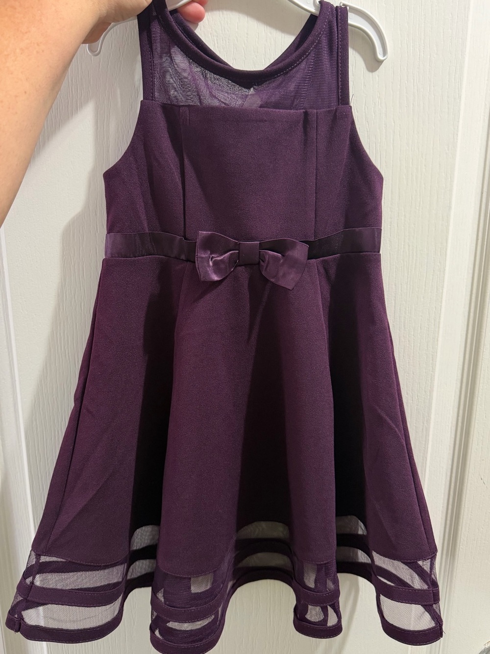 Calvin Klein Deep Plum Mesh Party Dress with Bow